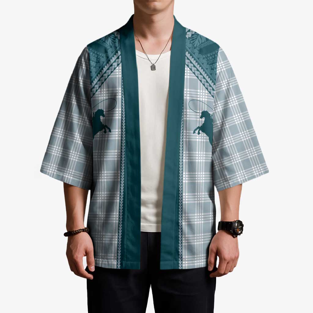 Aloha Hawaii Cowboys Paniolo Kimono Teal Palaka - Polynesian Pride