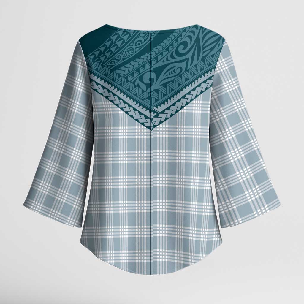 Aloha Hawaii Cowboys Paniolo Kimono Sleeve Blouse Teal Palaka - Polynesian Pride