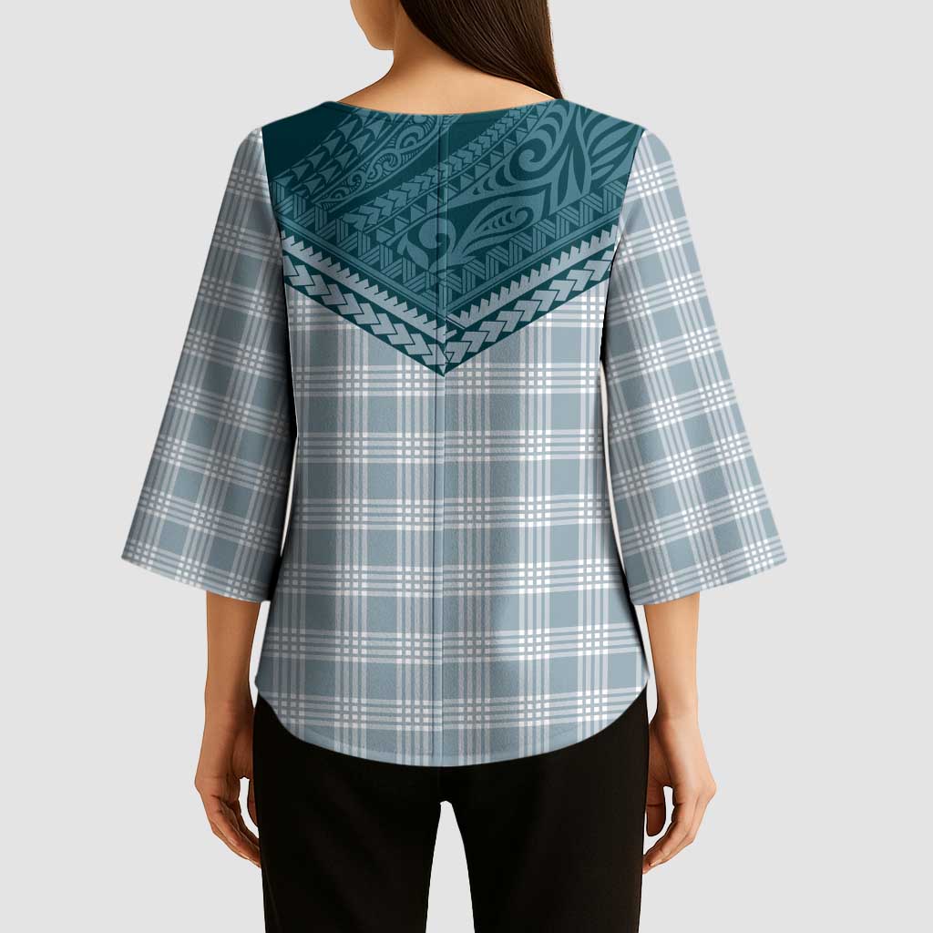 Aloha Hawaii Cowboys Paniolo Kimono Sleeve Blouse Teal Palaka - Polynesian Pride