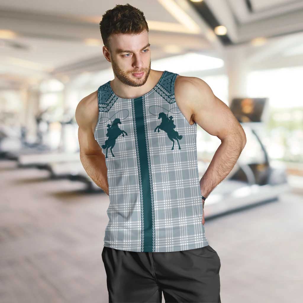 Aloha Hawaii Cowboys Paniolo Men Tank Top Teal Palaka - Polynesian Pride