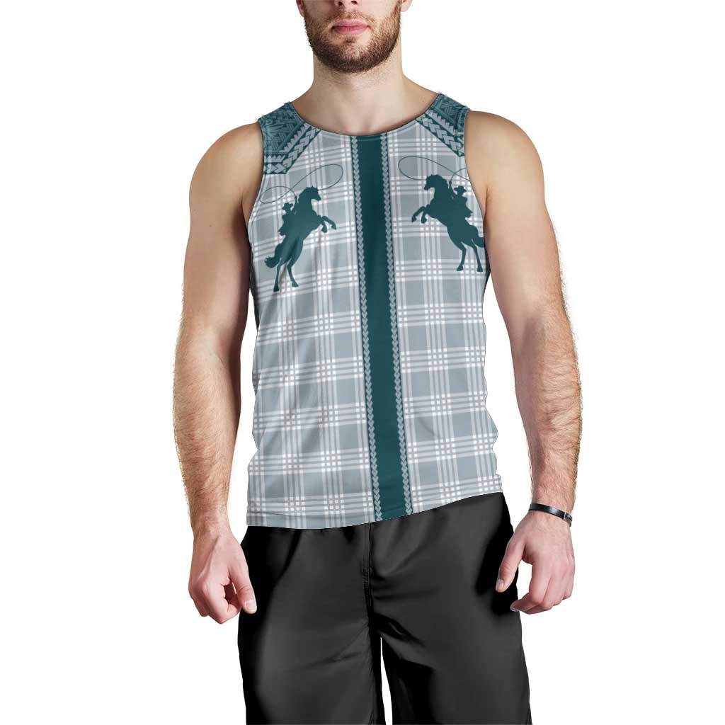 Aloha Hawaii Cowboys Paniolo Men Tank Top Teal Palaka - Polynesian Pride