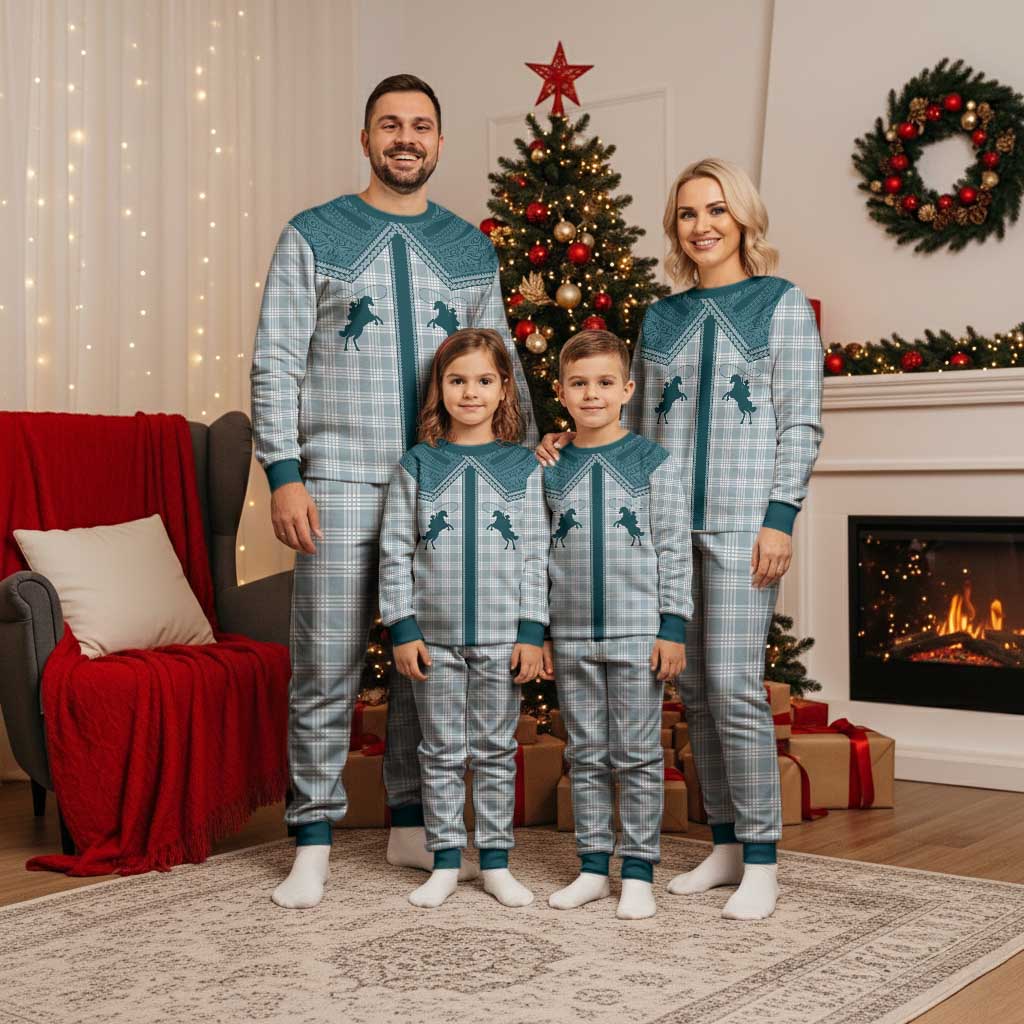 Aloha Hawaii Cowboys Paniolo Christmas Pajama Set Teal Palaka - Polynesian Pride