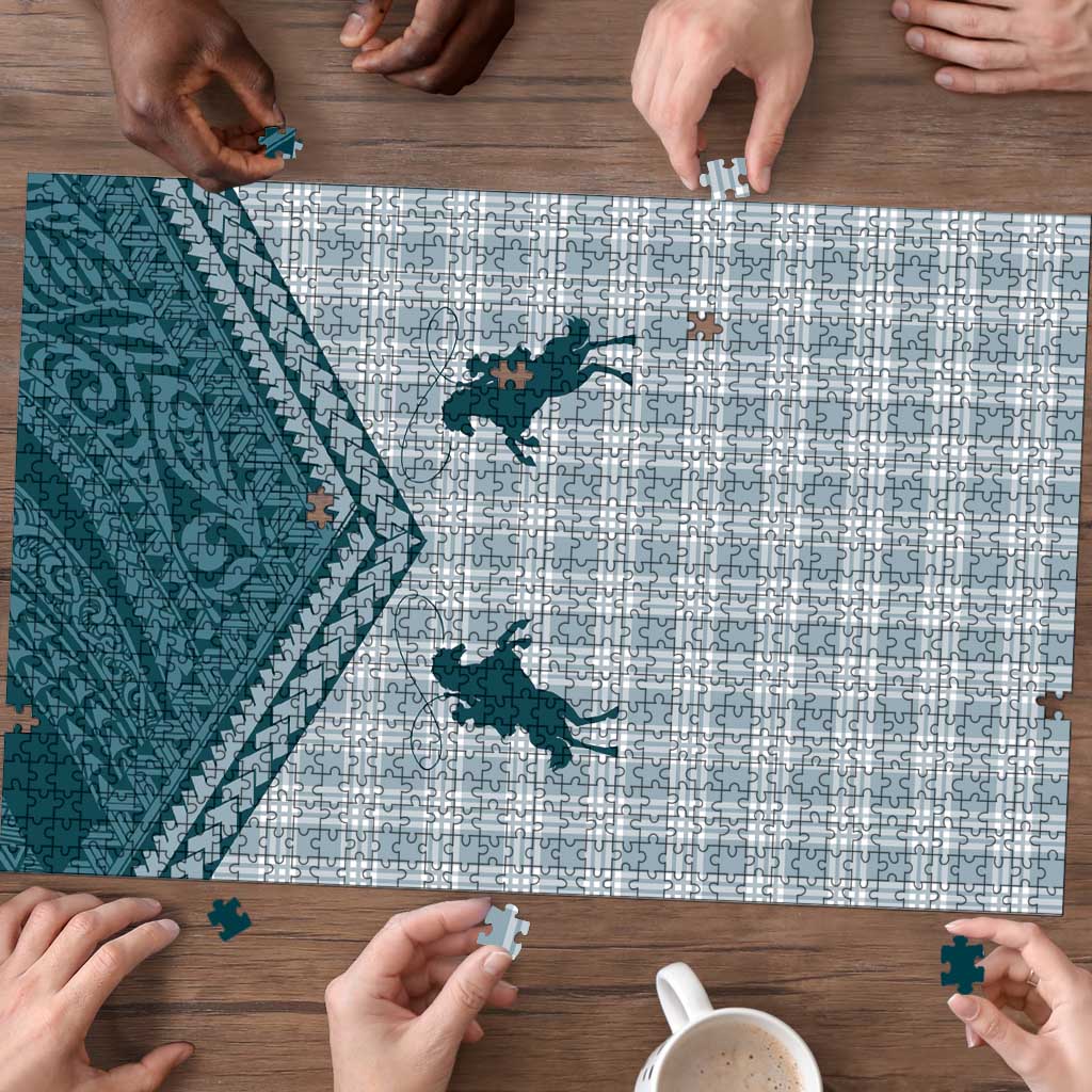 Aloha Hawaii Cowboys Paniolo Puzzle Teal Palaka - Polynesian Pride