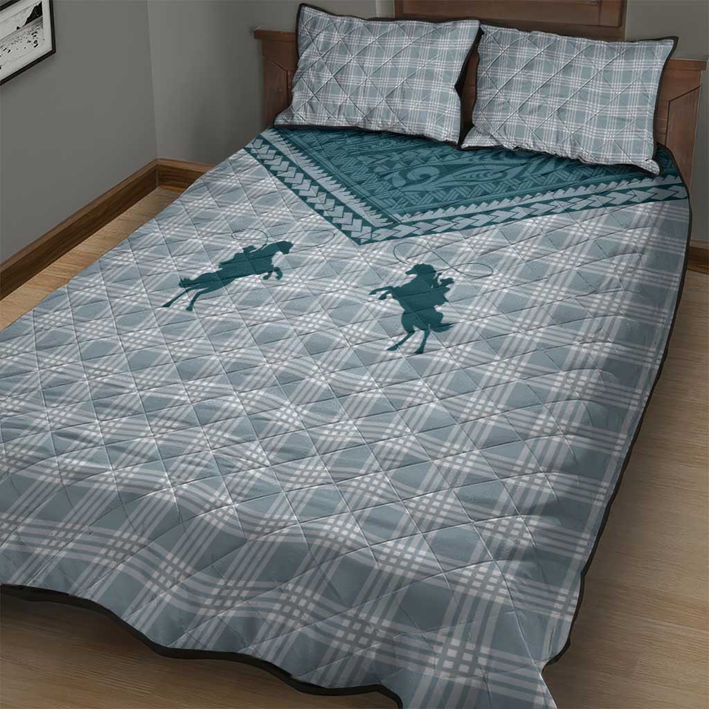 Aloha Hawaii Cowboys Paniolo Quilt Bed Set Teal Palaka - Polynesian Pride