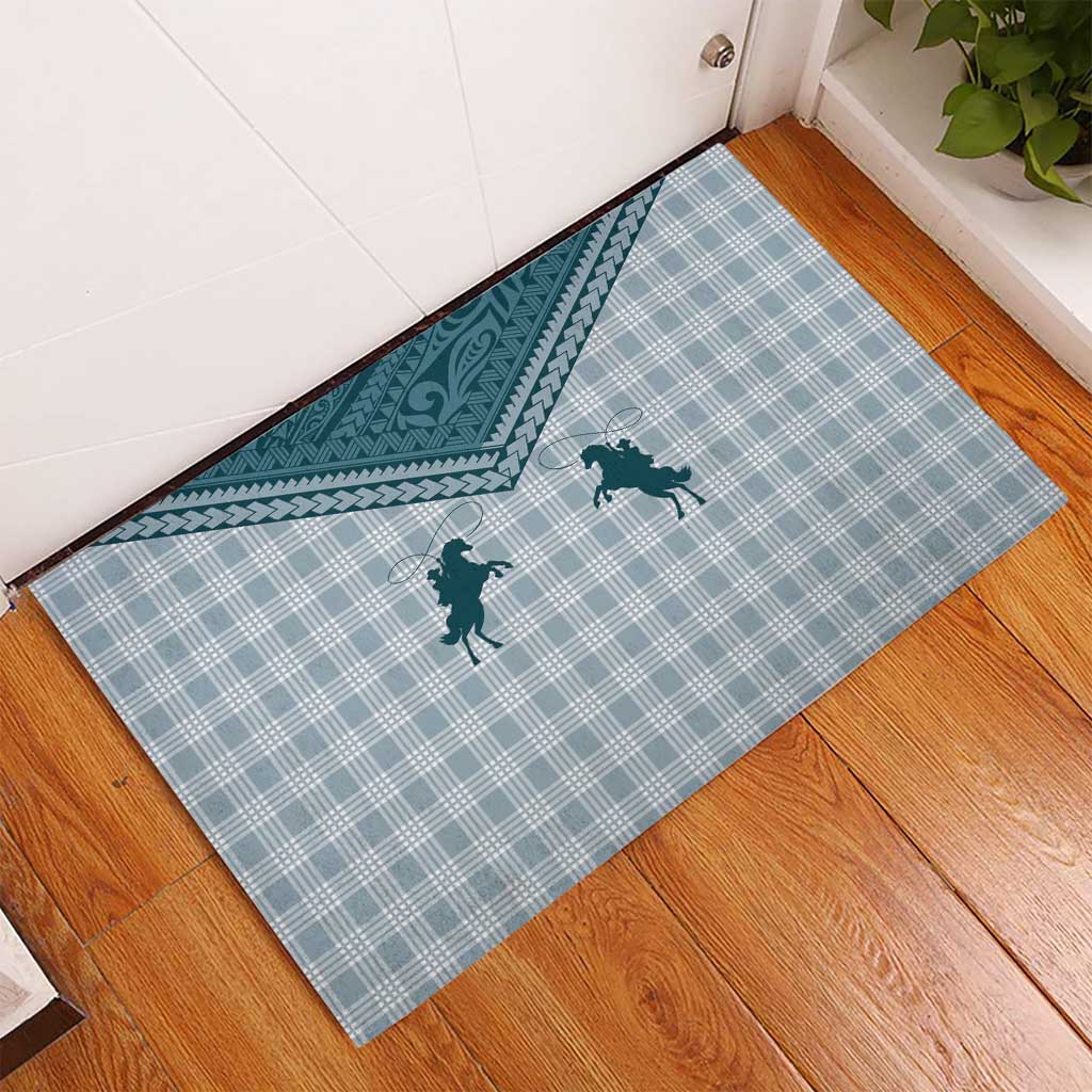 Aloha Hawaii Cowboys Paniolo Rubber Doormat Teal Palaka - Polynesian Pride