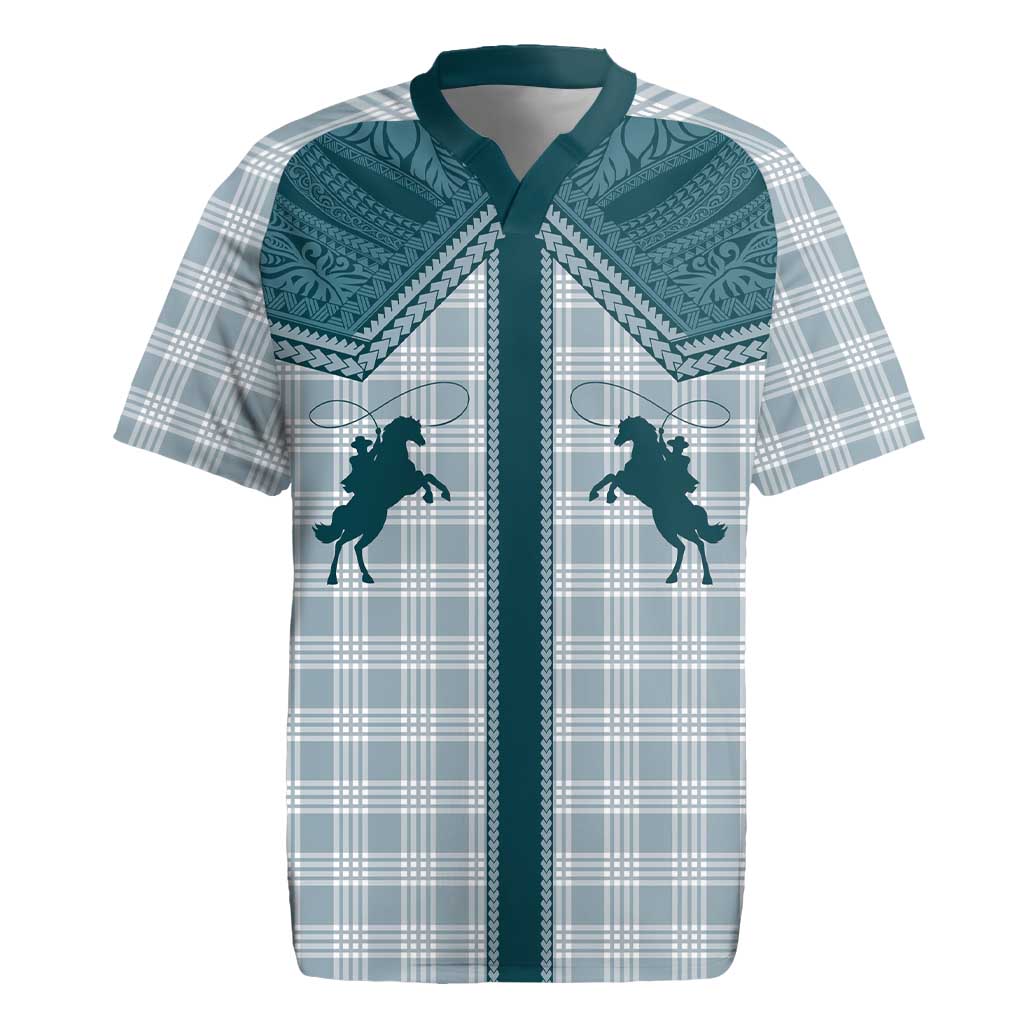 Aloha Hawaii Cowboys Paniolo Rugby Jersey Teal Palaka - Polynesian Pride