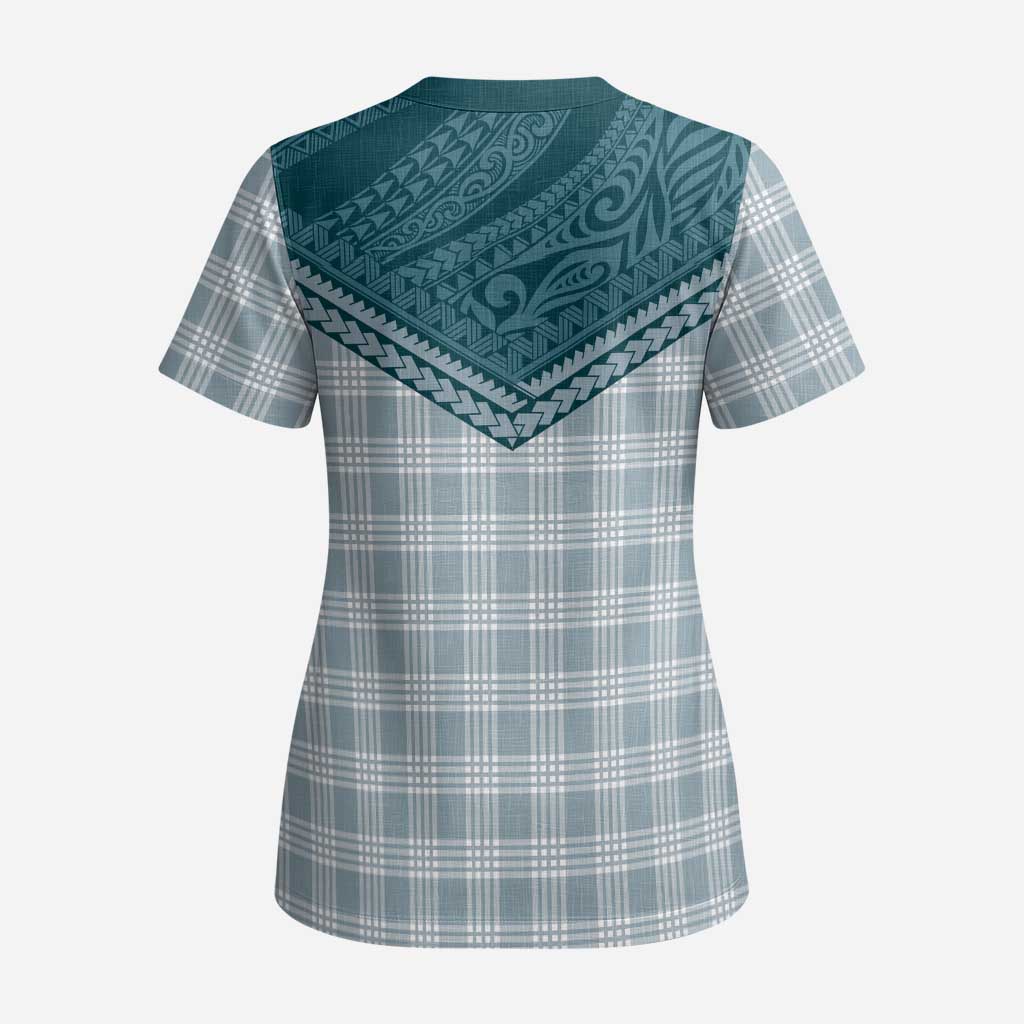 Aloha Hawaii Cowboys Paniolo Scrub Top Teal Palaka - Polynesian Pride