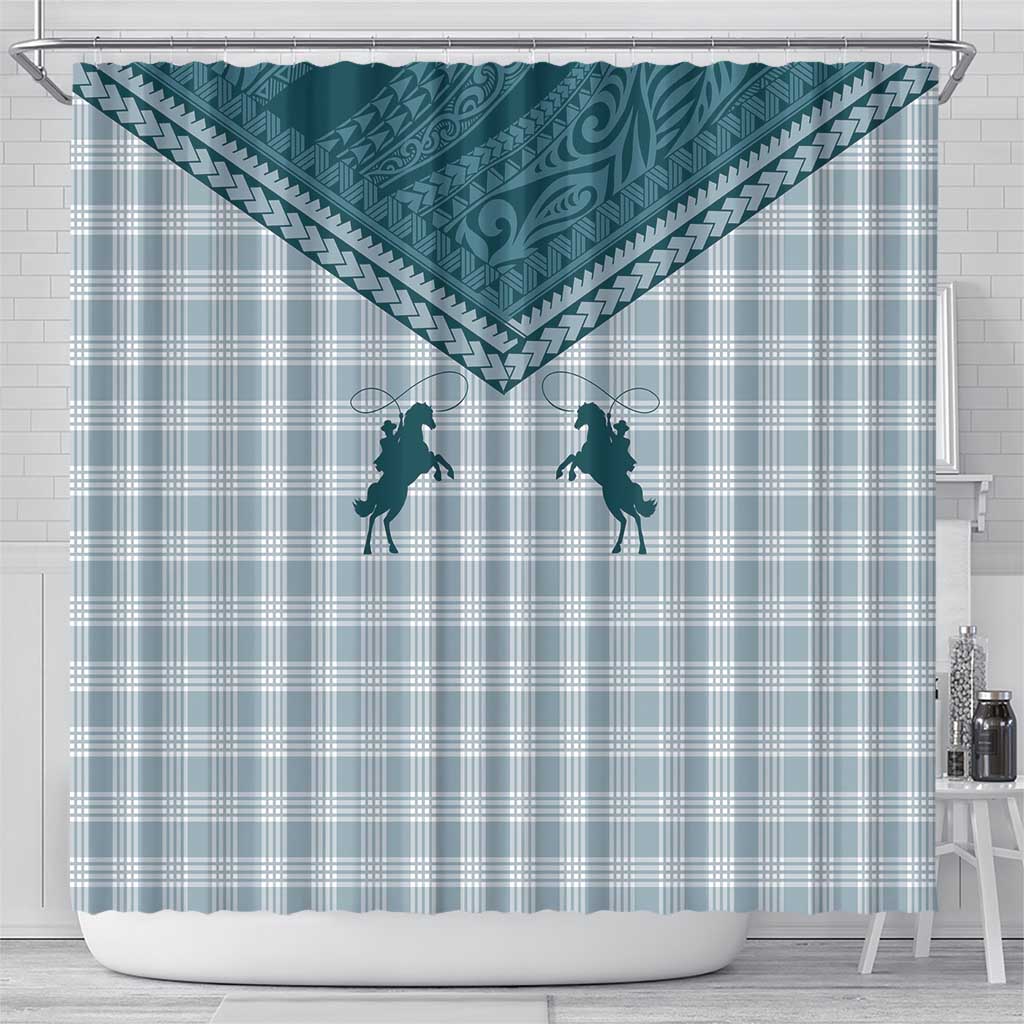 Aloha Hawaii Cowboys Paniolo Shower Curtain Teal Palaka - Polynesian Pride