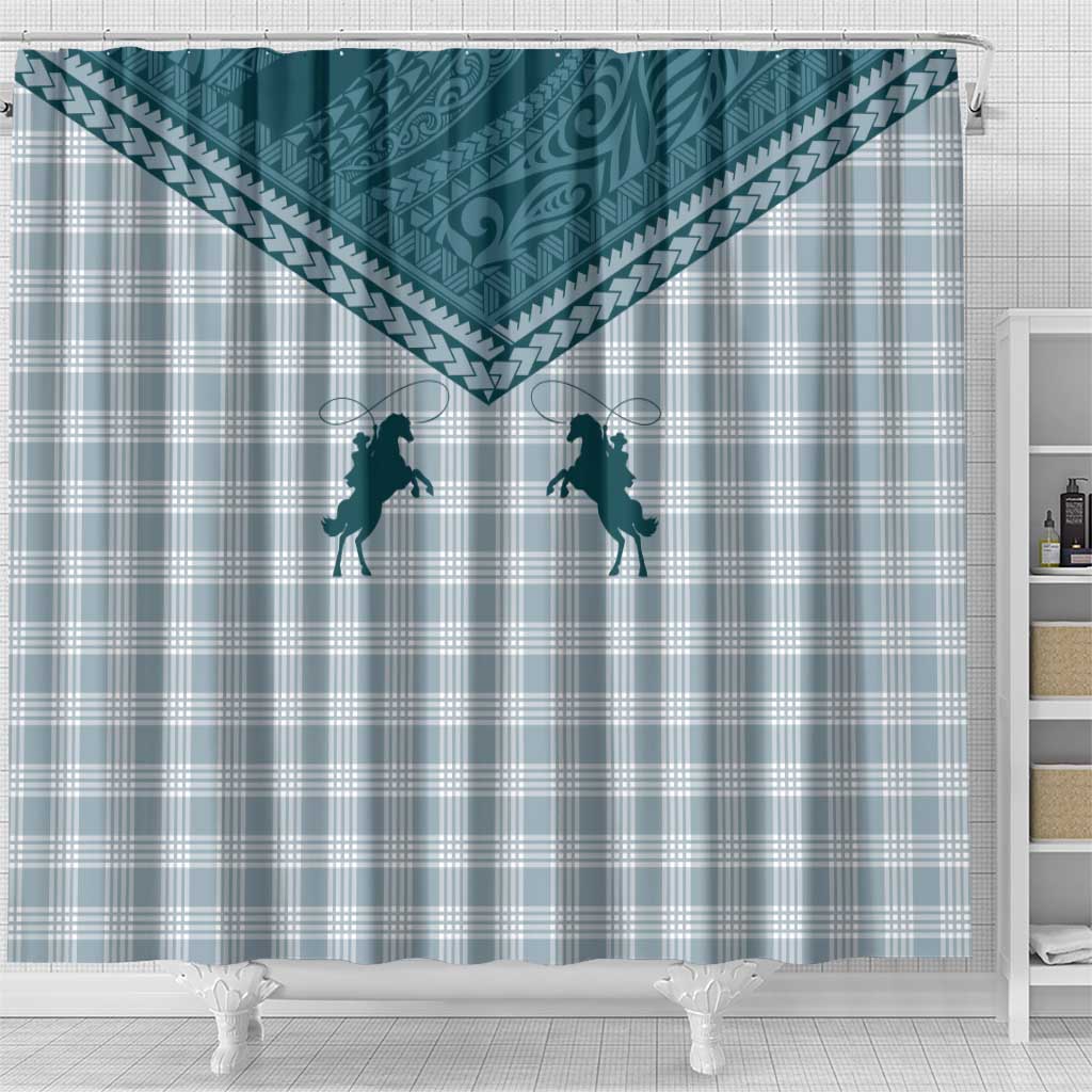 Aloha Hawaii Cowboys Paniolo Shower Curtain Teal Palaka - Polynesian Pride