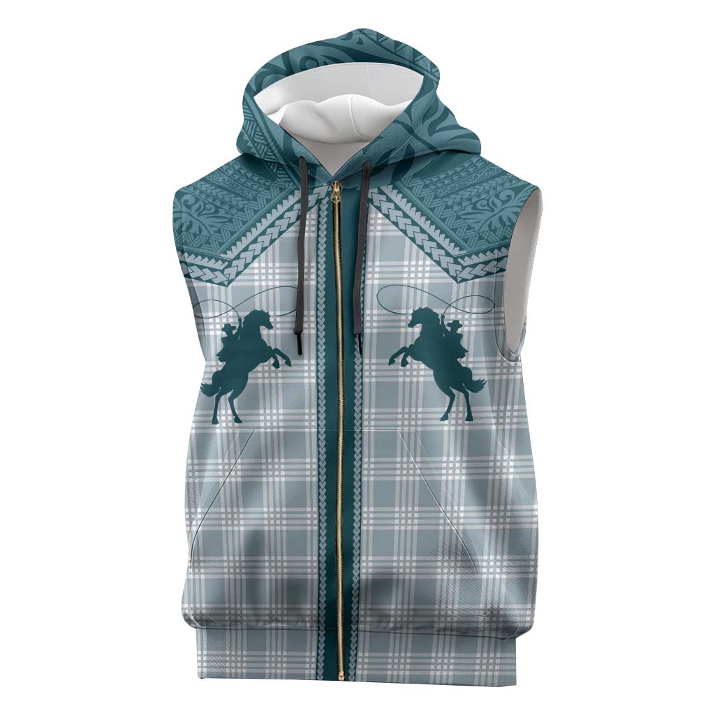 Aloha Hawaii Cowboys Paniolo Sleeveless Zip Hoodie Teal Palaka - Polynesian Pride