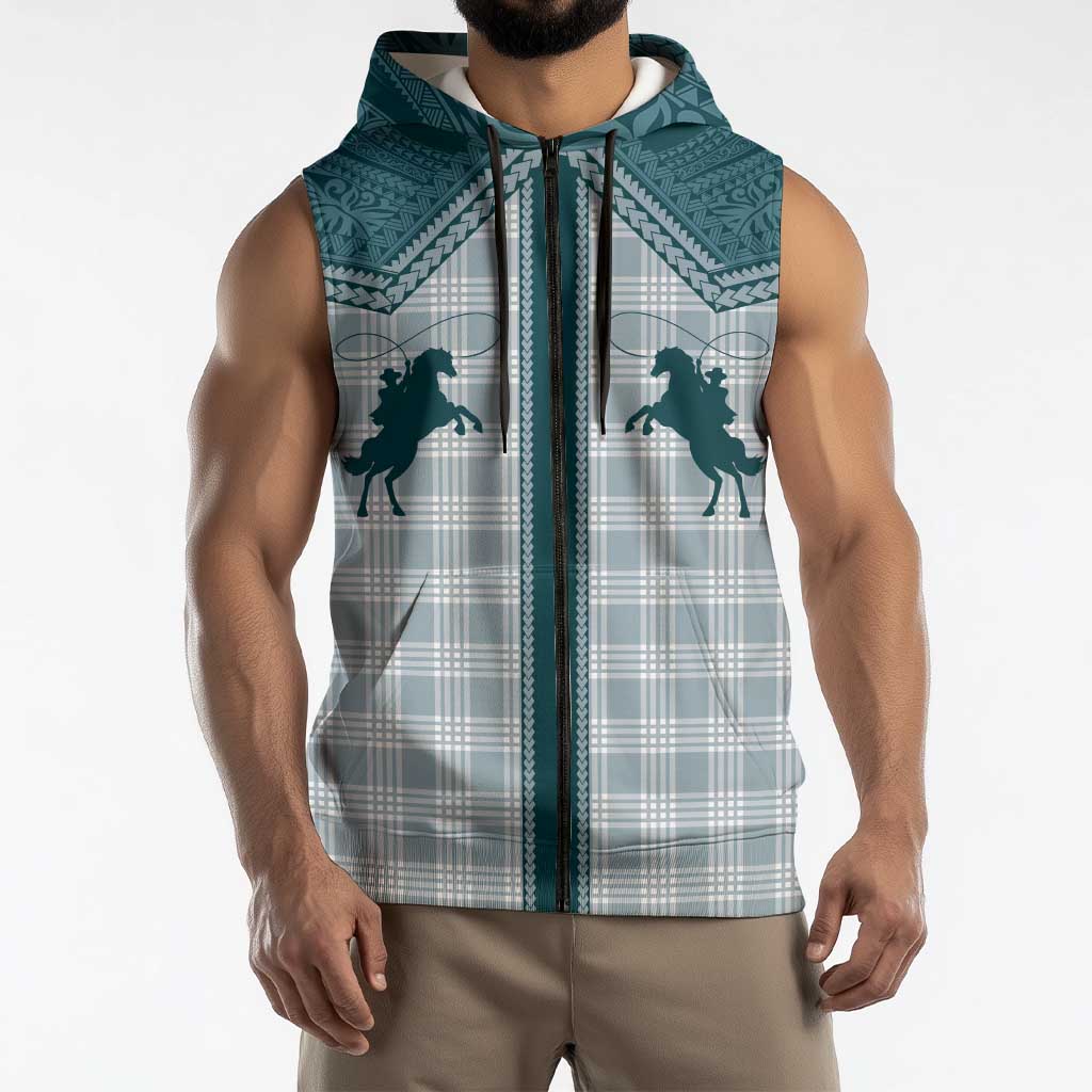 Aloha Hawaii Cowboys Paniolo Sleeveless Zip Hoodie Teal Palaka LT7 - Polynesian Pride