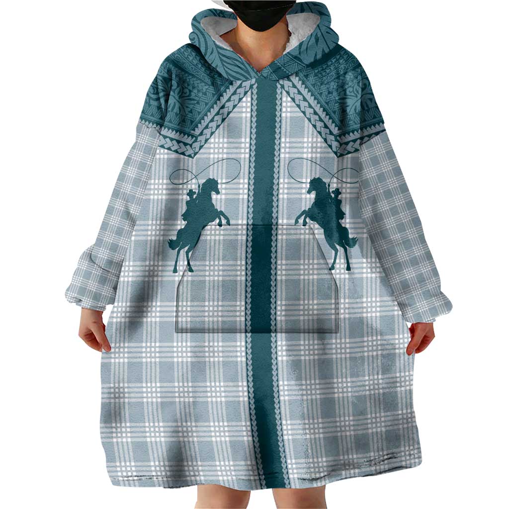 Aloha Hawaii Cowboys Paniolo Wearable Blanket Hoodie Teal Palaka LT7 - Polynesian Pride