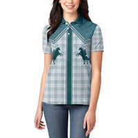 Aloha Hawaii Cowboys Paniolo Women Polo Shirt Teal Palaka - Polynesian Pride