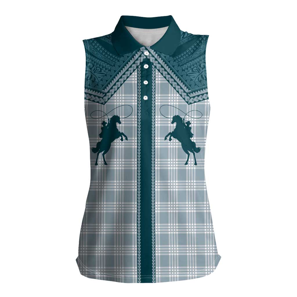 Aloha Hawaii Cowboys Paniolo Women Sleeveless Polo Shirt Teal Palaka LT7 Female Teal - Polynesian Pride