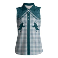 Aloha Hawaii Cowboys Paniolo Women Sleeveless Polo Shirt Teal Palaka LT7 Female Teal - Polynesian Pride