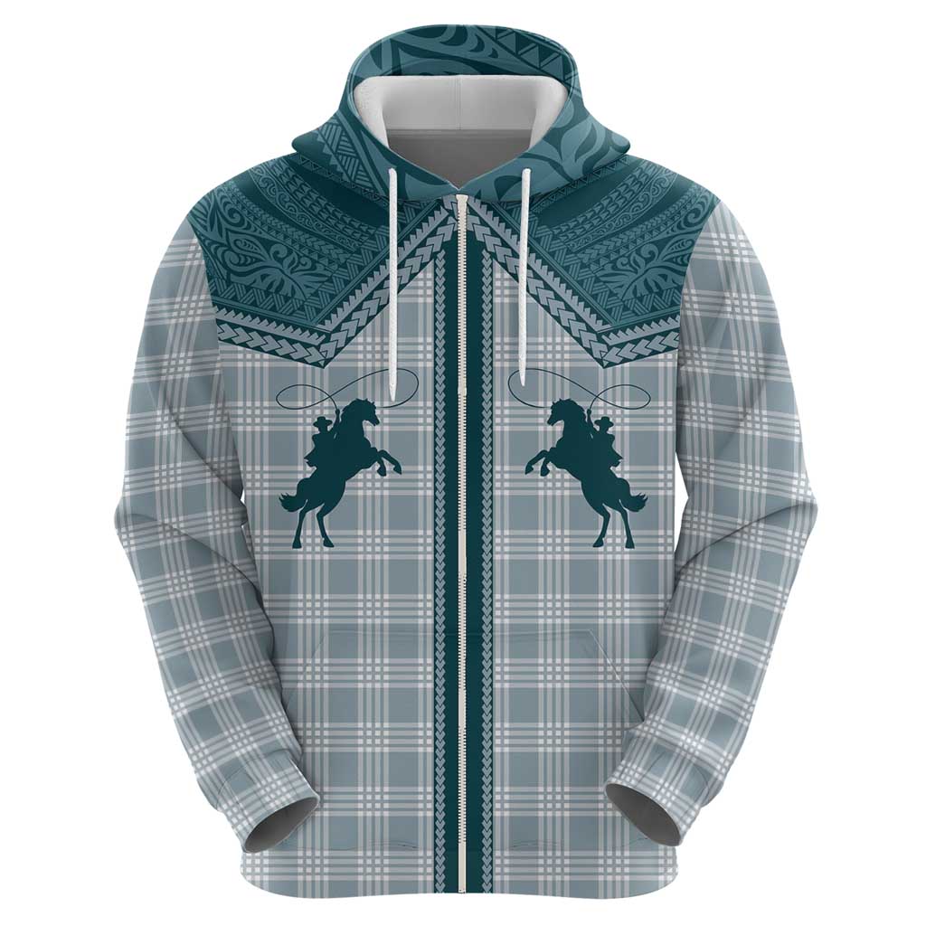 Aloha Hawaii Cowboys Paniolo Zip Hoodie Teal Palaka - Polynesian Pride