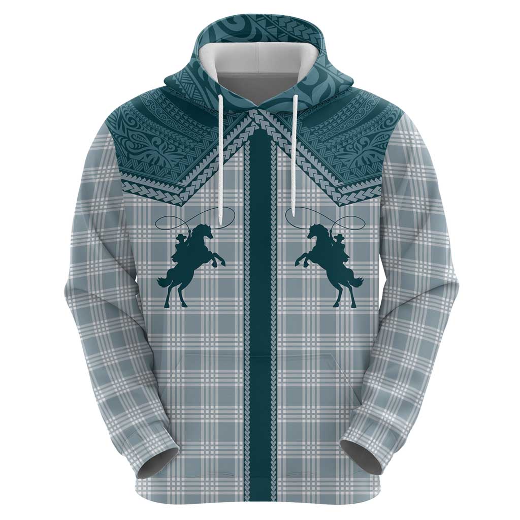 Aloha Hawaii Cowboys Paniolo Zip Hoodie Teal Palaka - Polynesian Pride