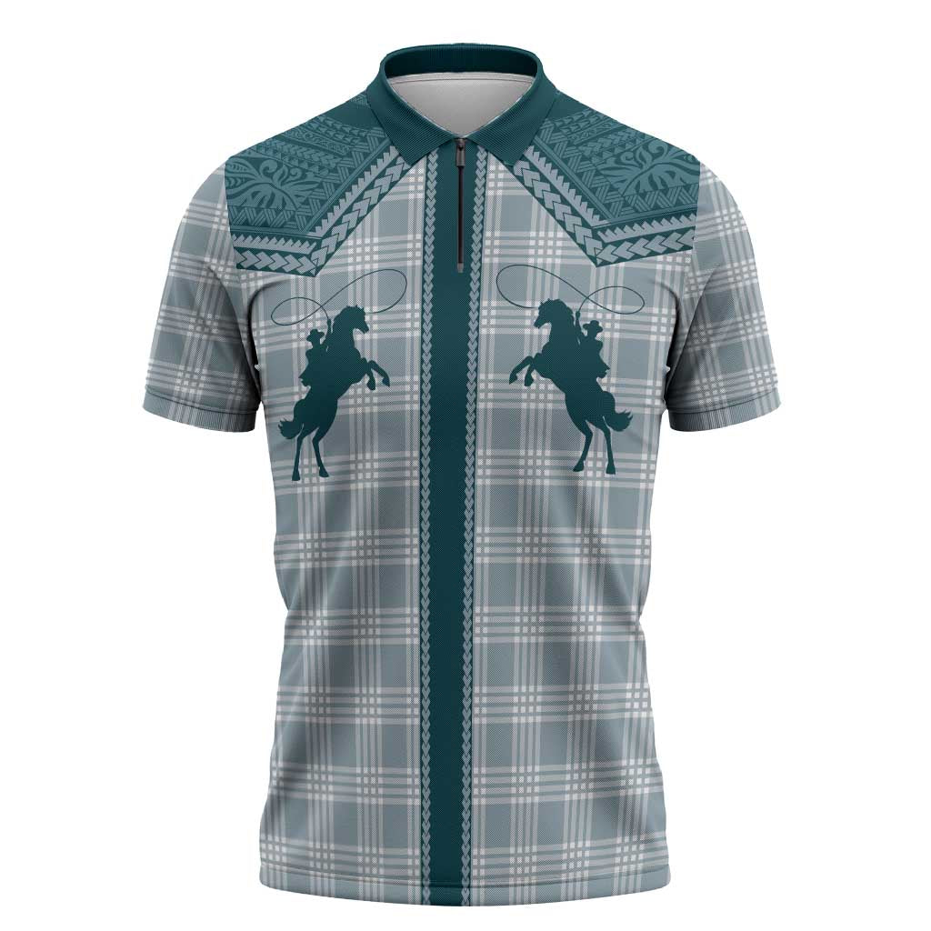 Aloha Hawaii Cowboys Paniolo Zipper Polo Shirt Teal Palaka LT7 Teal - Polynesian Pride