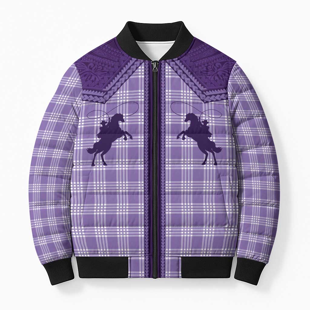 Aloha Hawaii Cowboys Paniolo Bomber Puffer Jacket Violet Palaka - Polynesian Pride