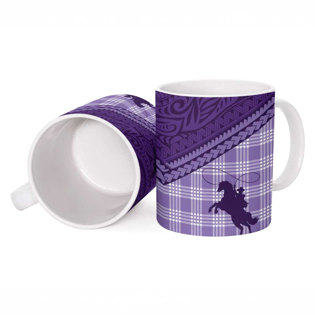 Aloha Hawaii Cowboys Paniolo Ceramic Mug Violet Palaka - Polynesian Pride
