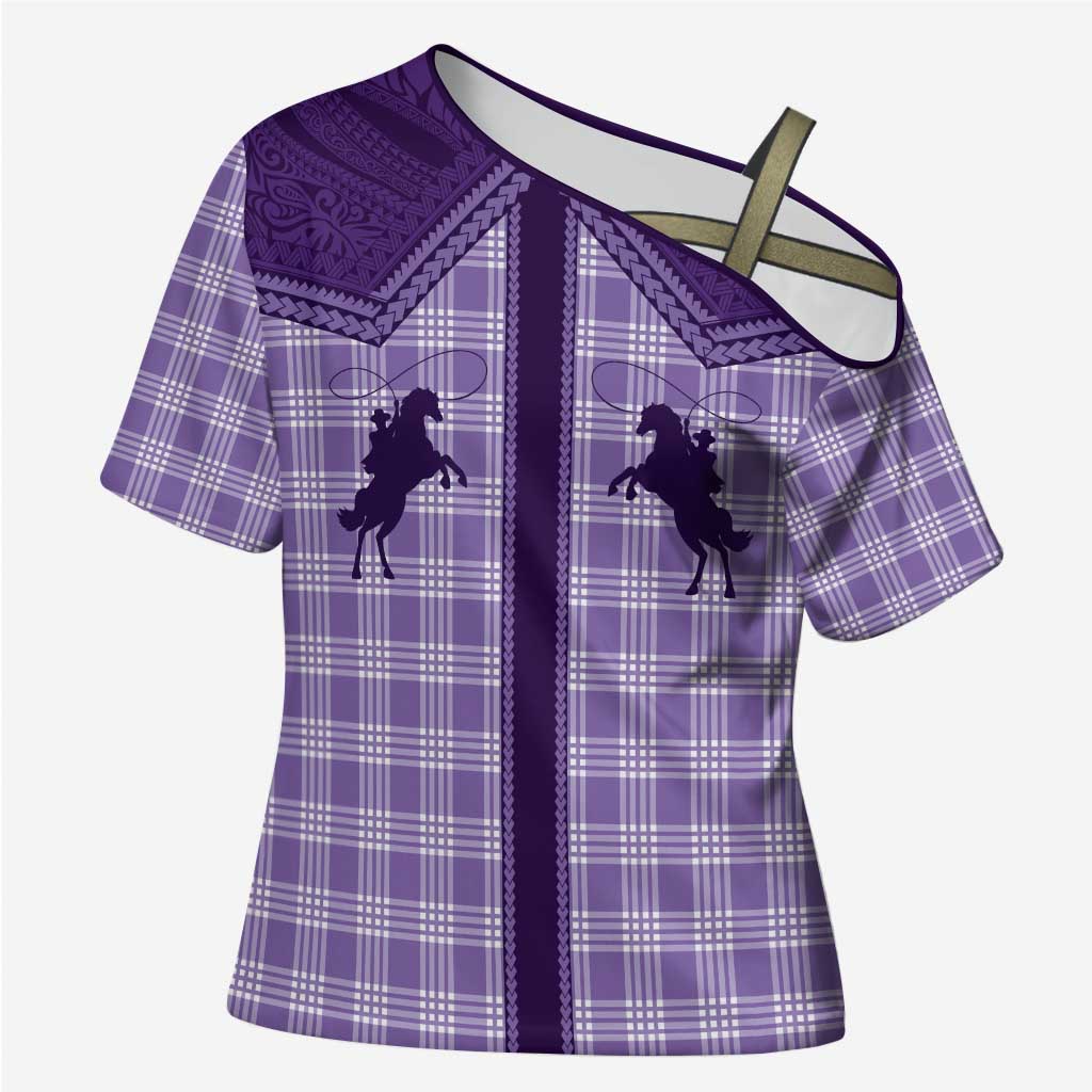 Aloha Hawaii Cowboys Paniolo Cross Shoulder Shirt Violet Palaka - Polynesian Pride