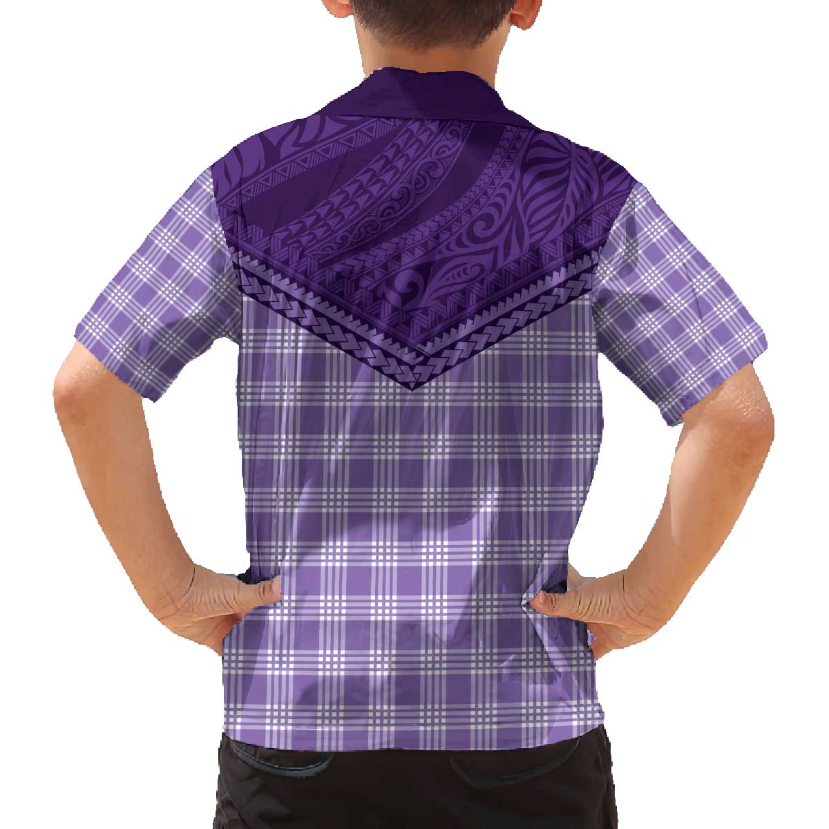 Aloha Hawaii Cowboys Paniolo Family Matching Off The Shoulder Long Sleeve Dress and Hawaiian Shirt Violet Palaka - Polynesian Pride