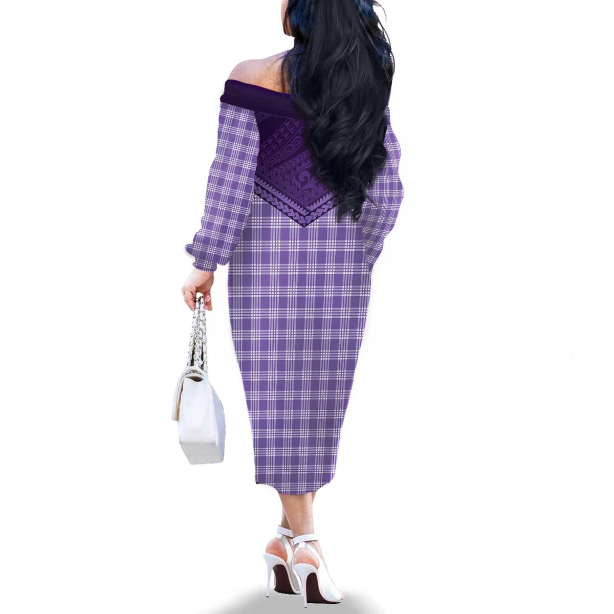 Aloha Hawaii Cowboys Paniolo Family Matching Off The Shoulder Long Sleeve Dress and Hawaiian Shirt Violet Palaka - Polynesian Pride