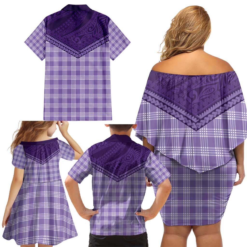 Aloha Hawaii Cowboys Paniolo Family Matching Off Shoulder Short Dress and Hawaiian Shirt Violet Palaka - Polynesian Pride