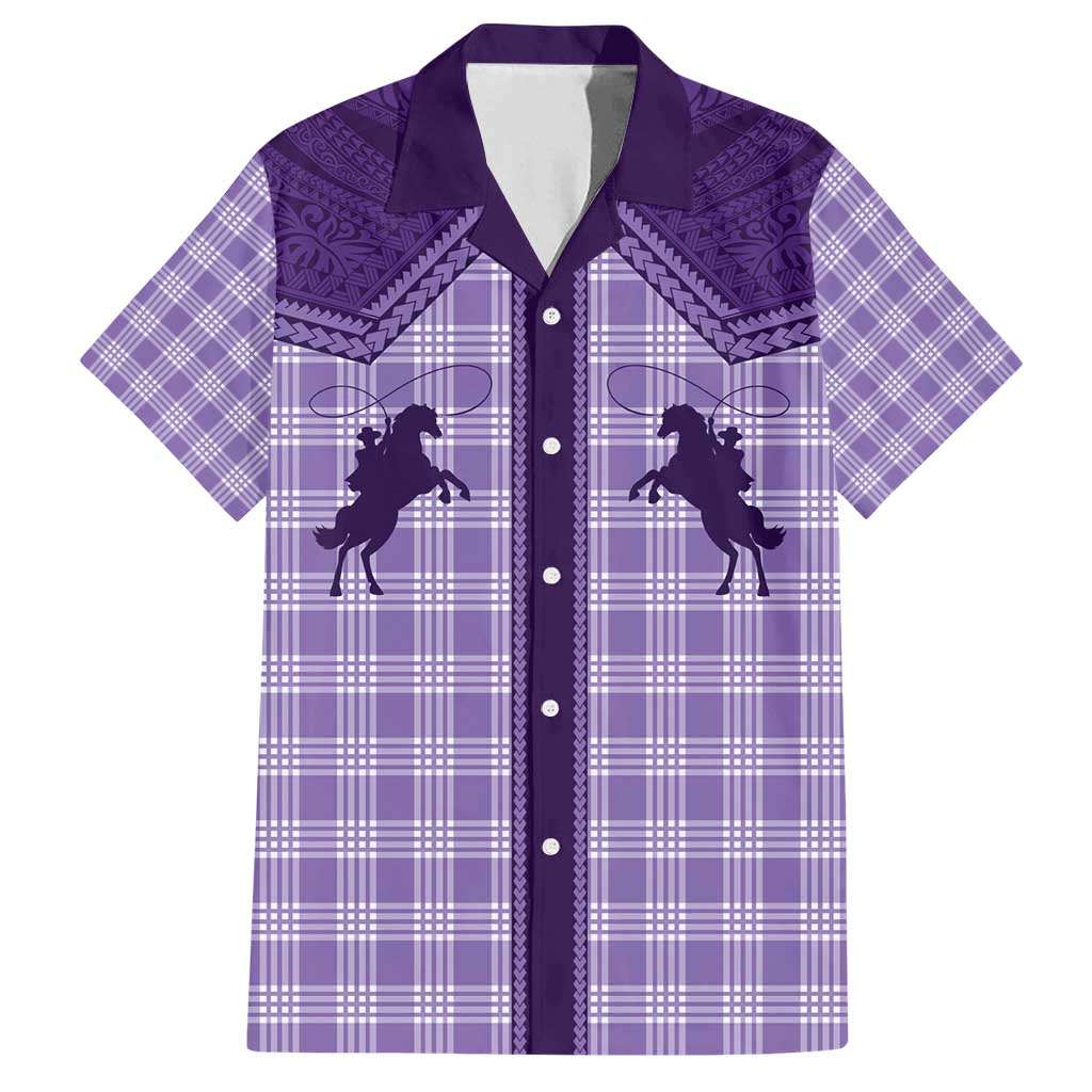 Aloha Hawaii Cowboys Paniolo Family Matching Tank Maxi Dress and Hawaiian Shirt Violet Palaka - Polynesian Pride