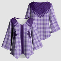 Aloha Hawaii Cowboys Paniolo Kimono Sleeve Blouse Violet Palaka - Polynesian Pride