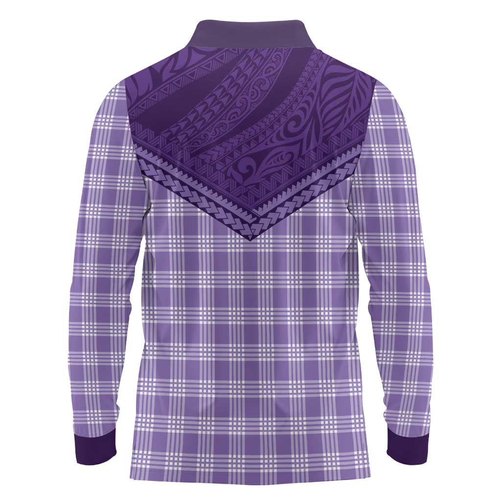 Aloha Hawaii Cowboys Paniolo Long Sleeve Polo Shirt Violet Palaka - Polynesian Pride
