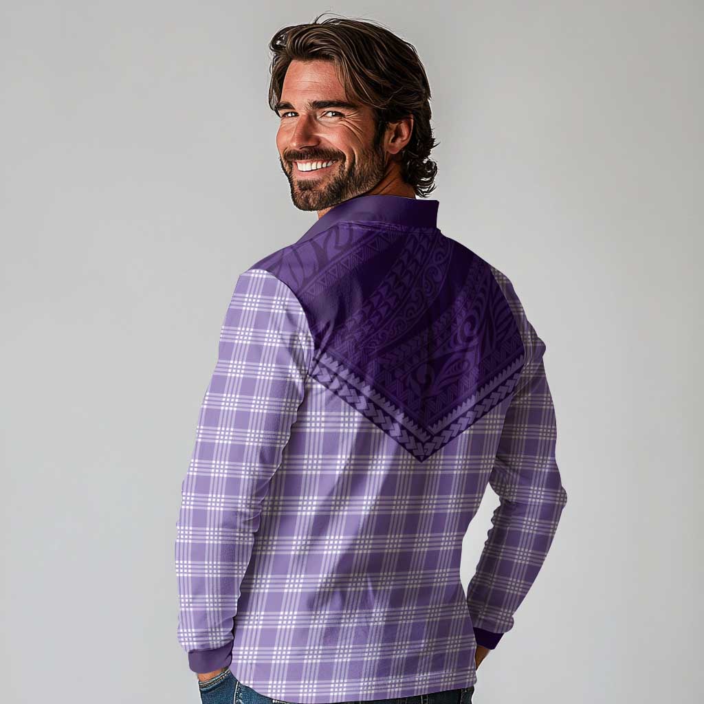 Aloha Hawaii Cowboys Paniolo Long Sleeve Polo Shirt Violet Palaka - Polynesian Pride
