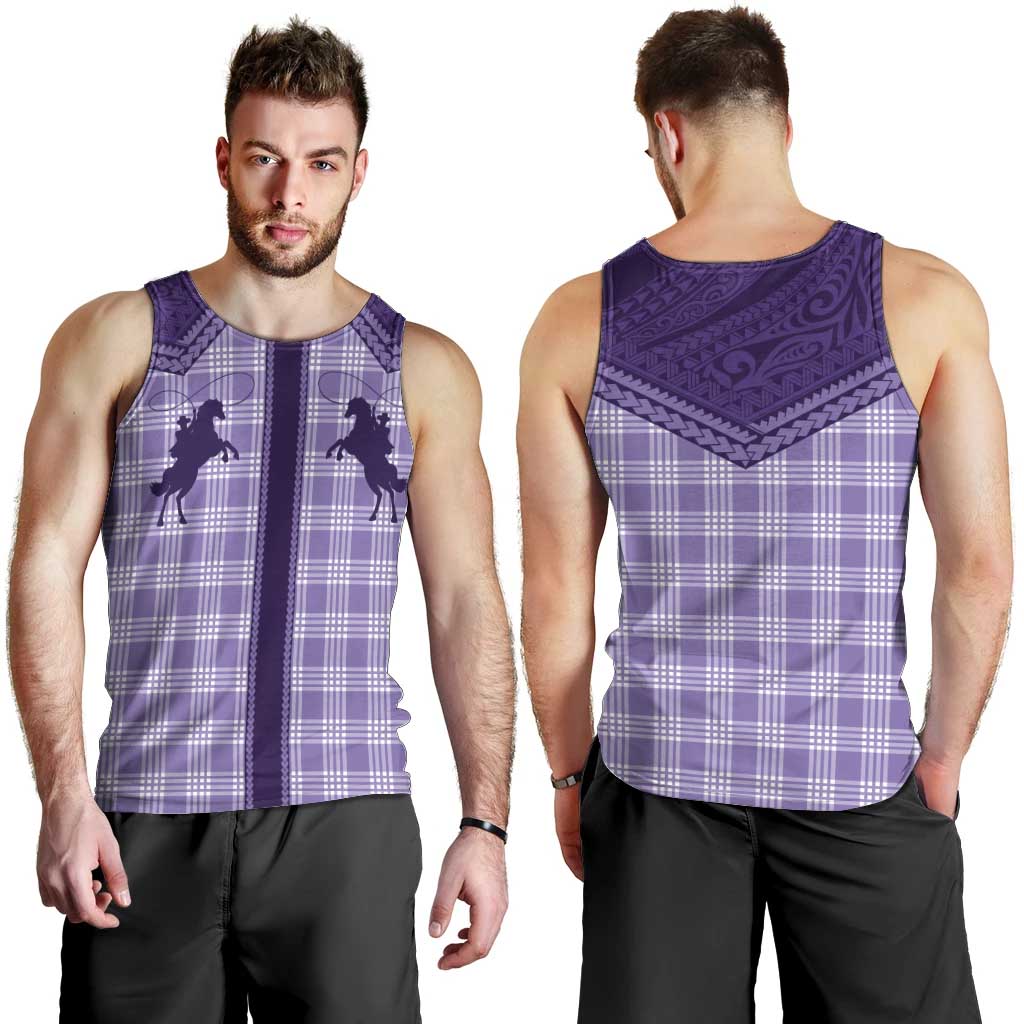 Aloha Hawaii Cowboys Paniolo Men Tank Top Violet Palaka - Polynesian Pride