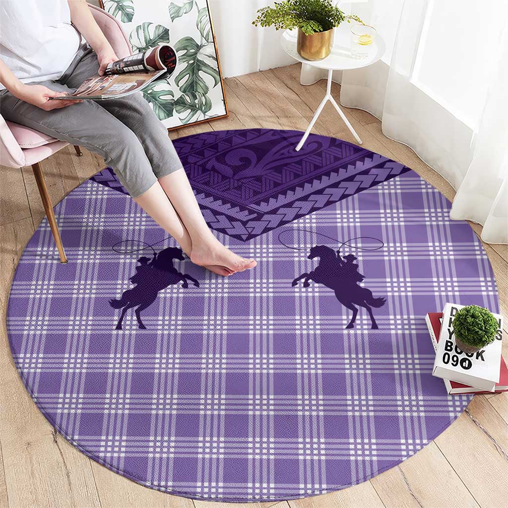 Aloha Hawaii Cowboys Paniolo Round Carpet Violet Palaka - Polynesian Pride