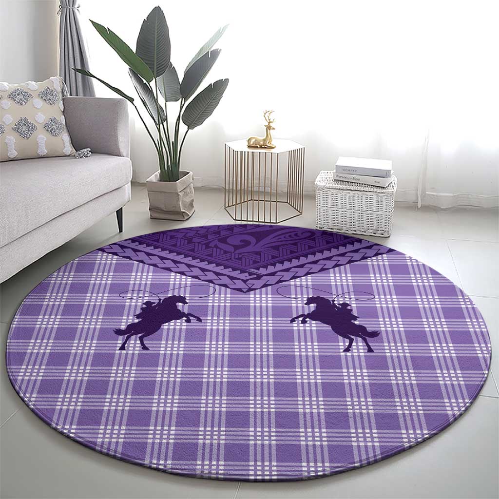Aloha Hawaii Cowboys Paniolo Round Carpet Violet Palaka - Polynesian Pride