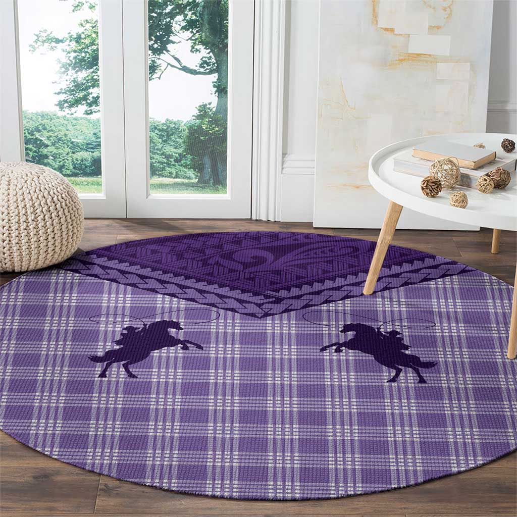 Aloha Hawaii Cowboys Paniolo Round Carpet Violet Palaka - Polynesian Pride