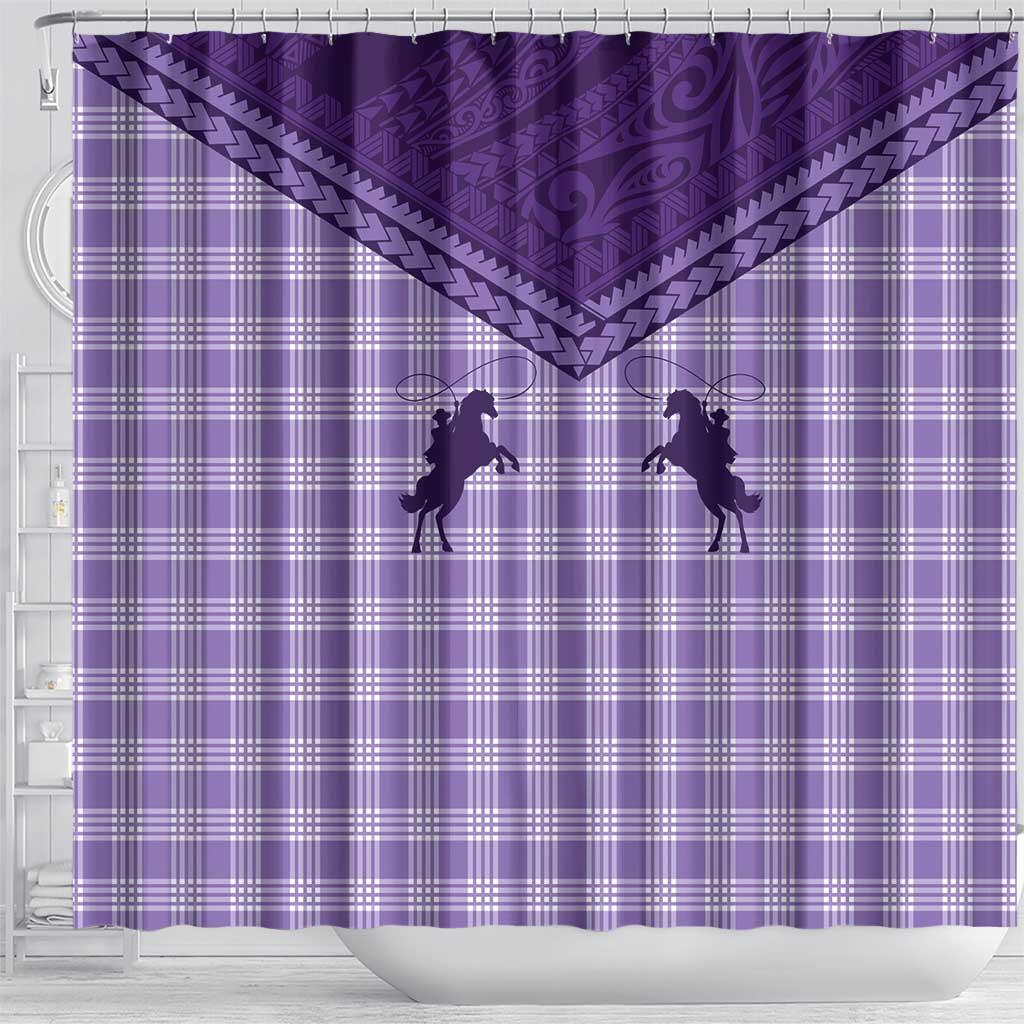 Aloha Hawaii Cowboys Paniolo Shower Curtain Violet Palaka - Polynesian Pride