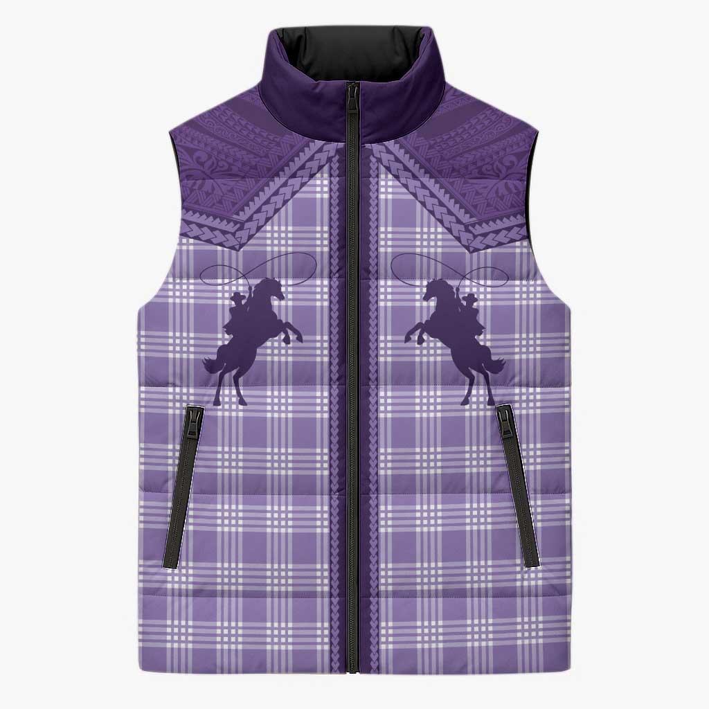 Aloha Hawaii Cowboys Paniolo Sleeveless Puffer Jacket Violet Palaka LT7 Unisex Purple - Polynesian Pride