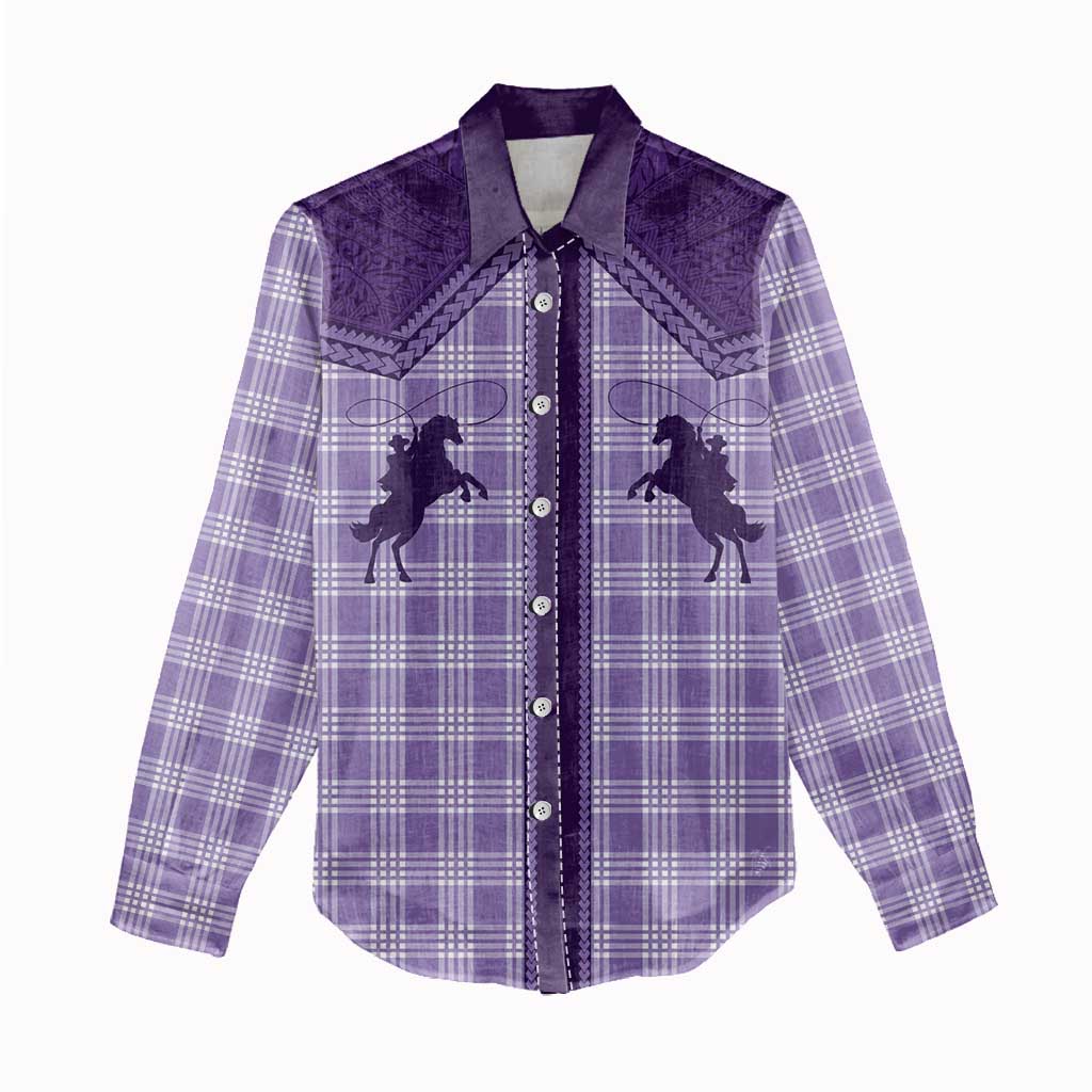 Aloha Hawaii Cowboys Paniolo Women Casual Shirt Violet Palaka - Polynesian Pride