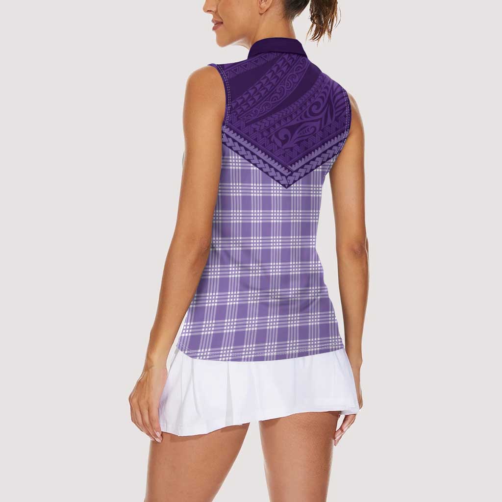 Aloha Hawaii Cowboys Paniolo Women Sleeveless Polo Shirt Violet Palaka LT7 - Polynesian Pride