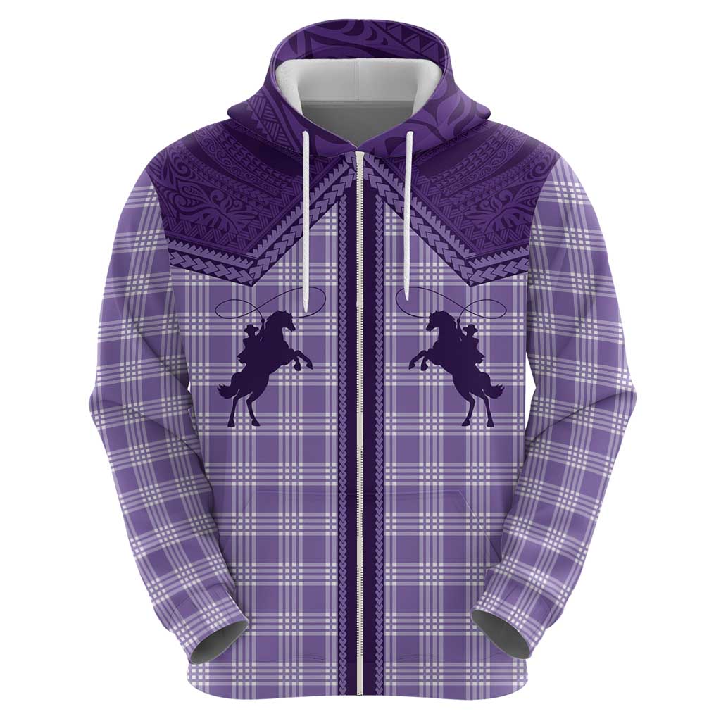 Aloha Hawaii Cowboys Paniolo Zip Hoodie Violet Palaka - Polynesian Pride
