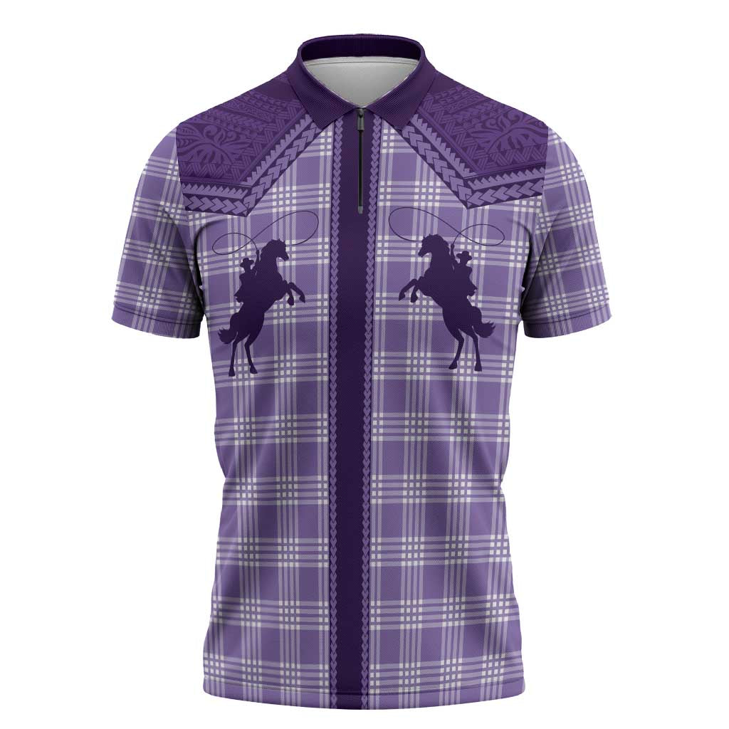 Aloha Hawaii Cowboys Paniolo Zipper Polo Shirt Violet Palaka LT7 Purple - Polynesian Pride