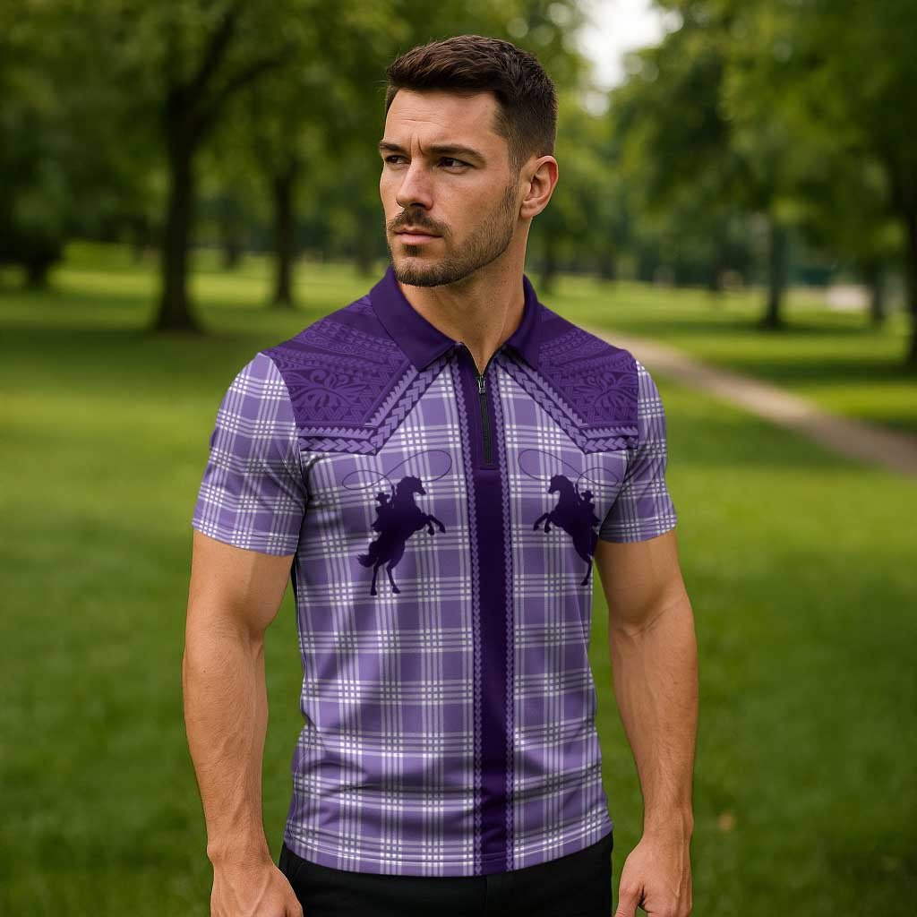 Aloha Hawaii Cowboys Paniolo Zipper Polo Shirt Violet Palaka LT7 - Polynesian Pride