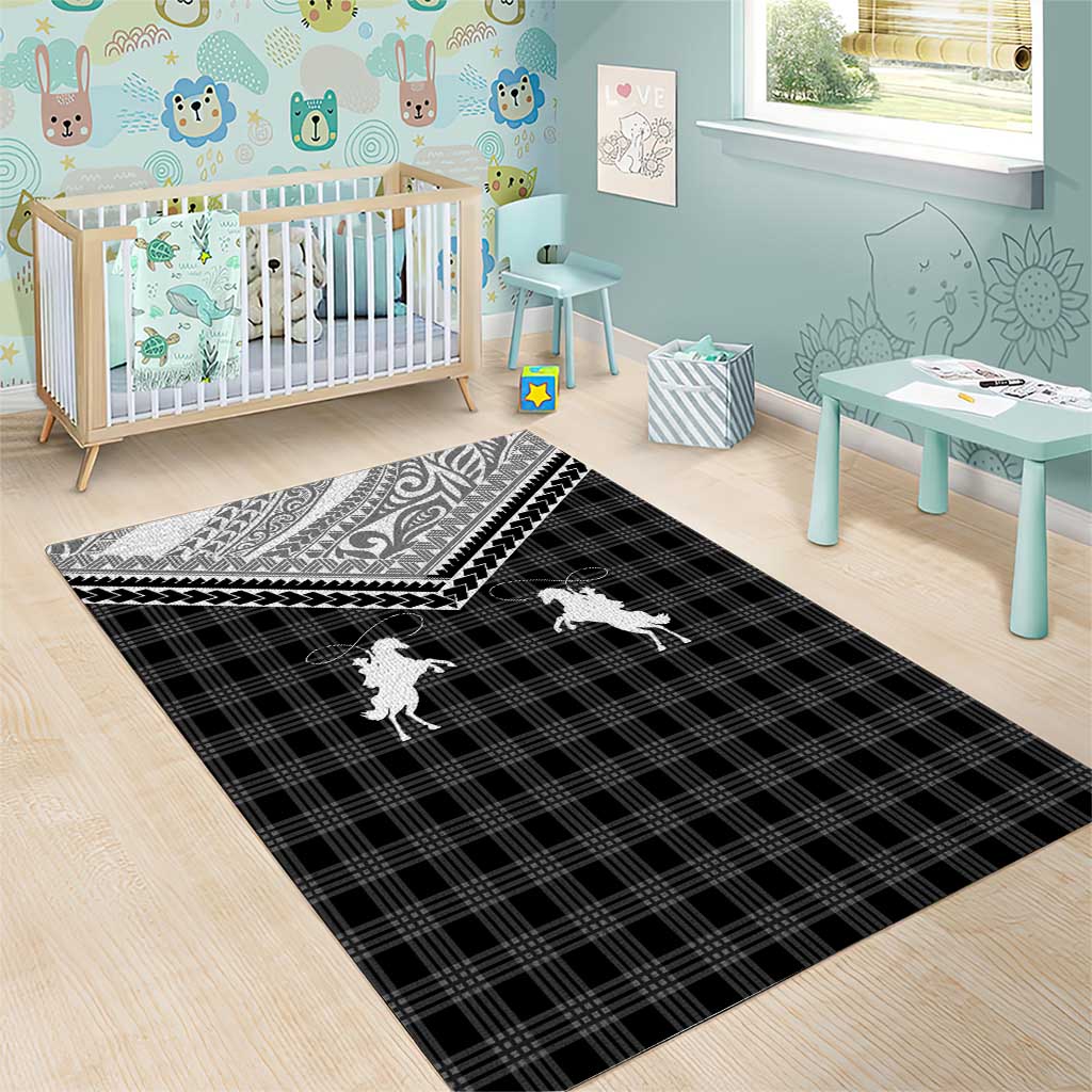 Aloha Hawaii Cowboys Paniolo Area Rug Black Palaka - Polynesian Pride