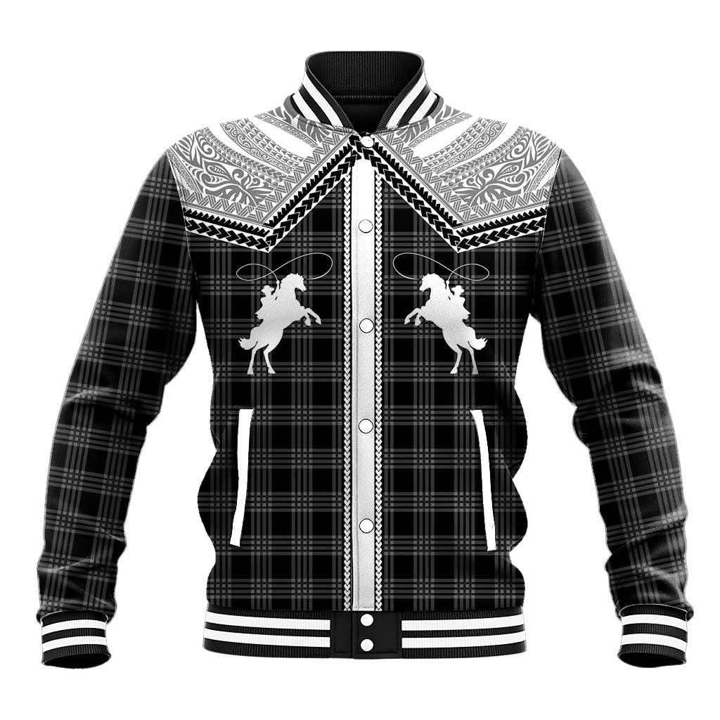 Aloha Hawaii Cowboys Paniolo Baseball Jacket Black Palaka - Polynesian Pride