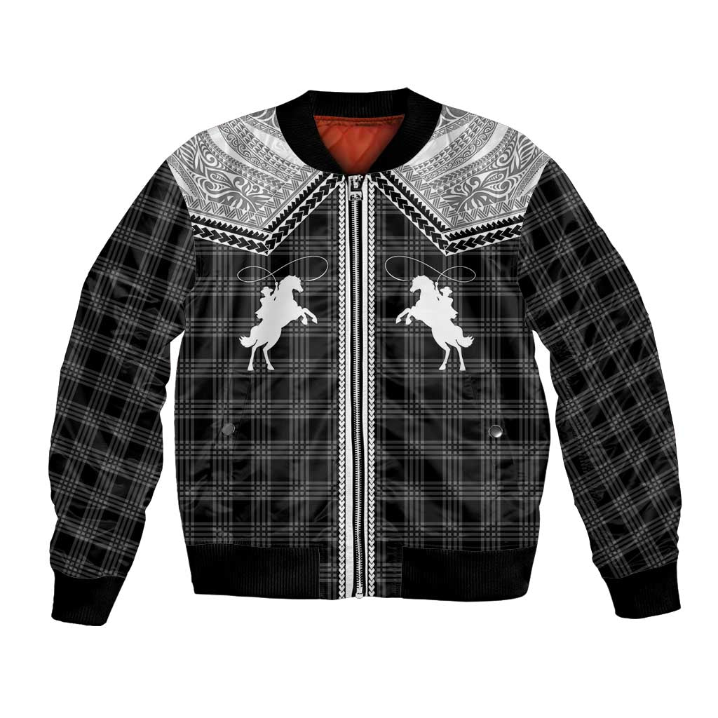 Aloha Hawaii Cowboys Paniolo Bomber Jacket Black Palaka - Polynesian Pride