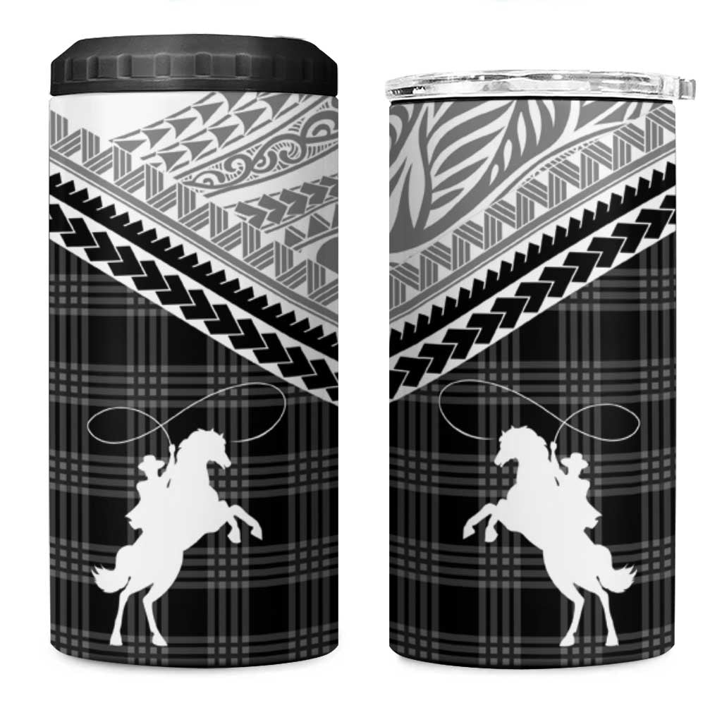Aloha Hawaii Cowboys Paniolo 4 in 1 Can Cooler Tumbler Black Palaka - Polynesian Pride