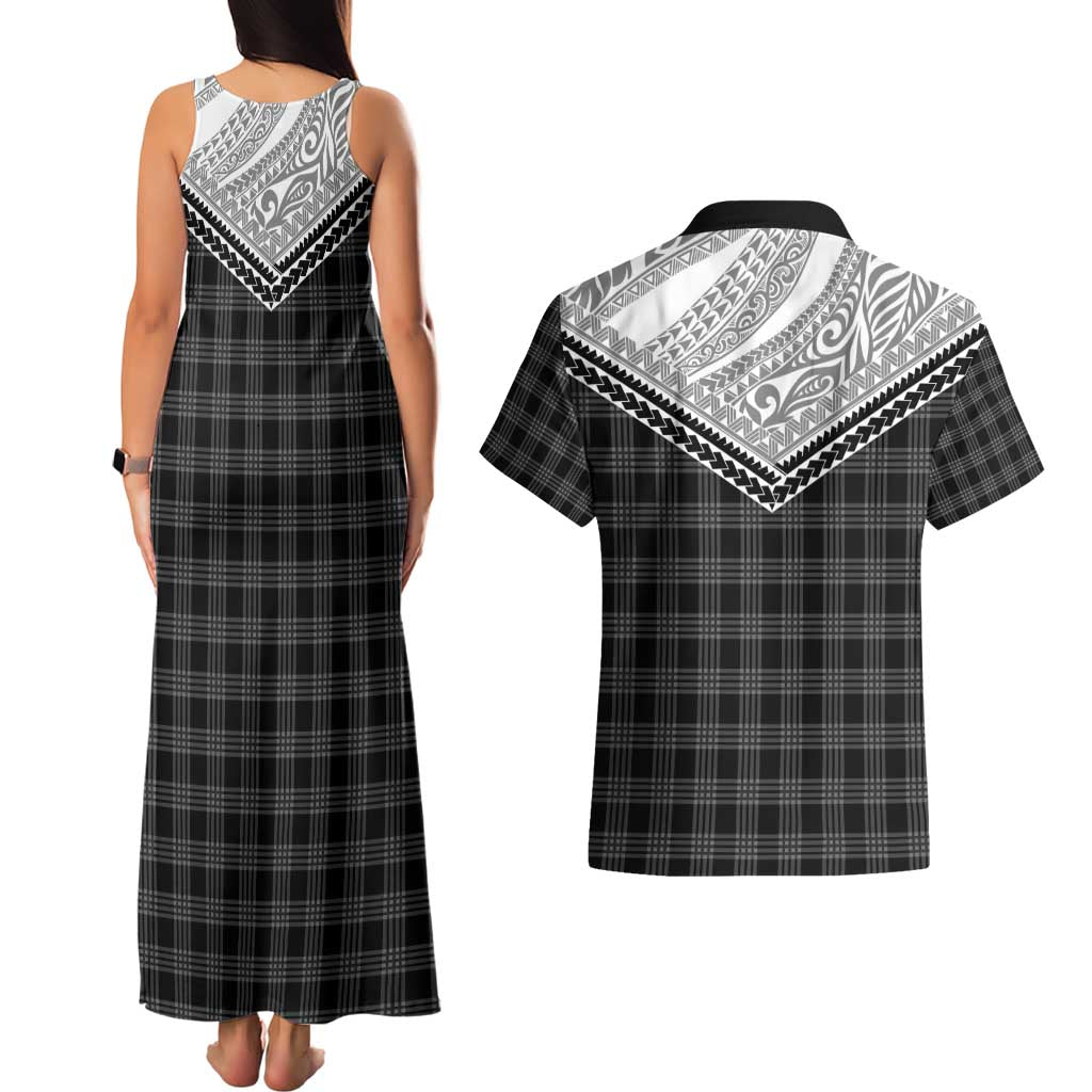 Aloha Hawaii Cowboys Paniolo Couples Matching Tank Maxi Dress and Hawaiian Shirt Black Palaka - Polynesian Pride