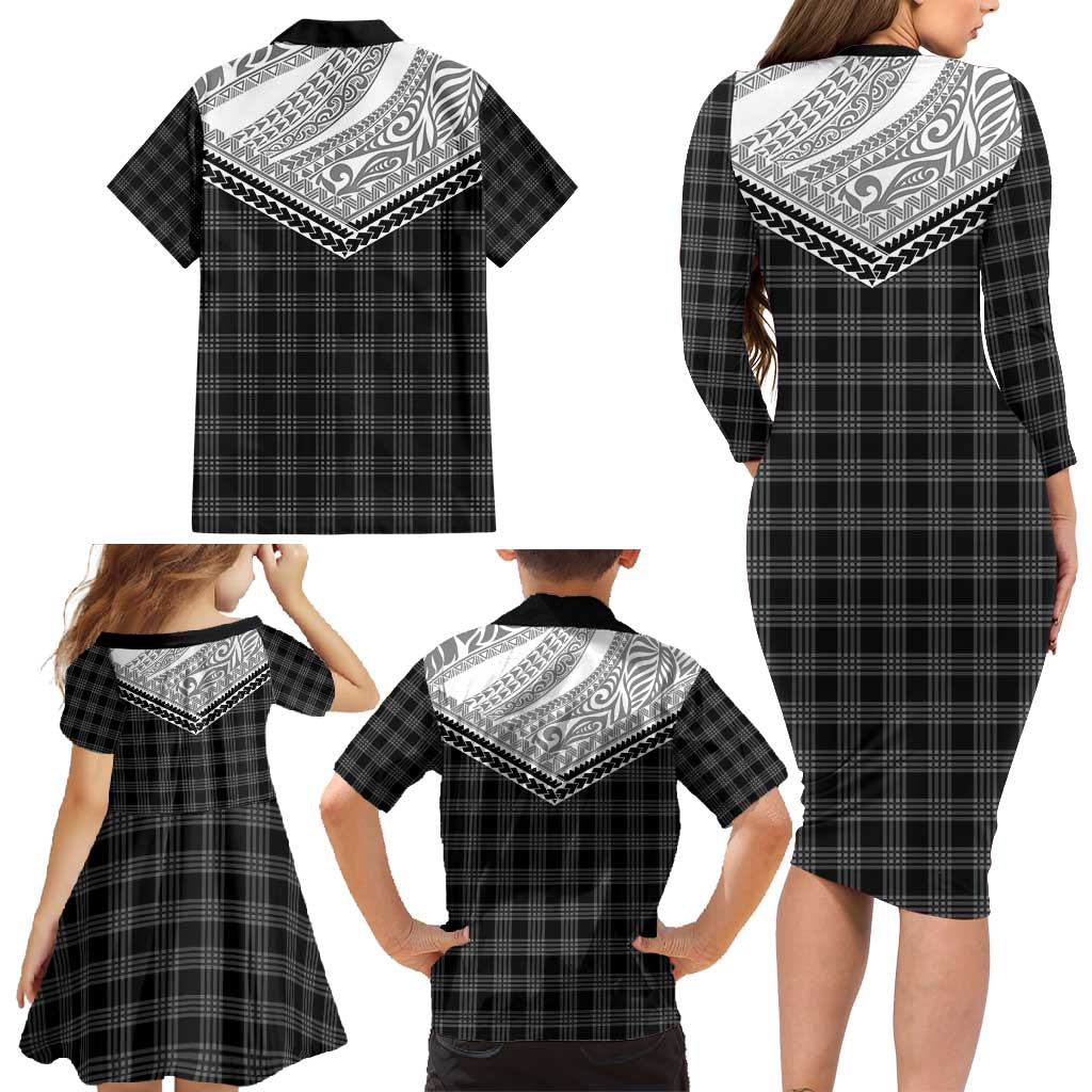 Aloha Hawaii Cowboys Paniolo Family Matching Long Sleeve Bodycon Dress and Hawaiian Shirt Black Palaka - Polynesian Pride