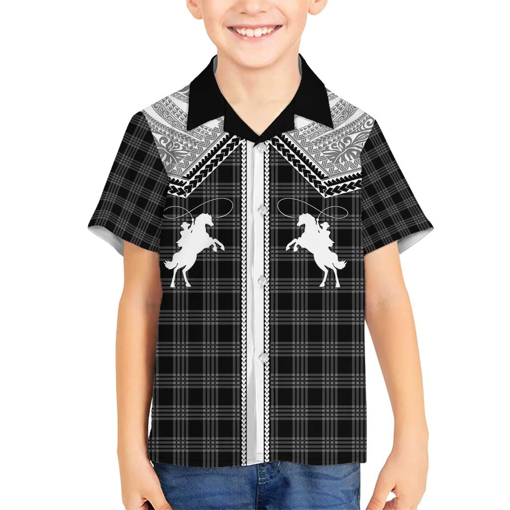 Aloha Hawaii Cowboys Paniolo Family Matching Long Sleeve Bodycon Dress and Hawaiian Shirt Black Palaka - Polynesian Pride